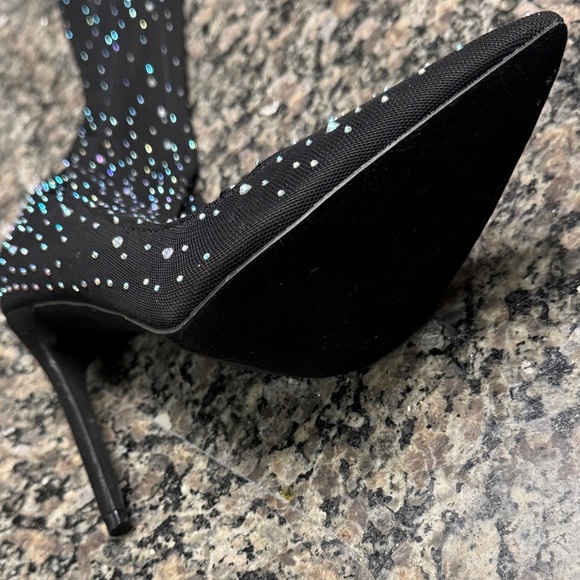 Mix No. 6 Black Over the Knee high heel boots embellished Rhinestones NWT 7.5 - Picture 5 of 14